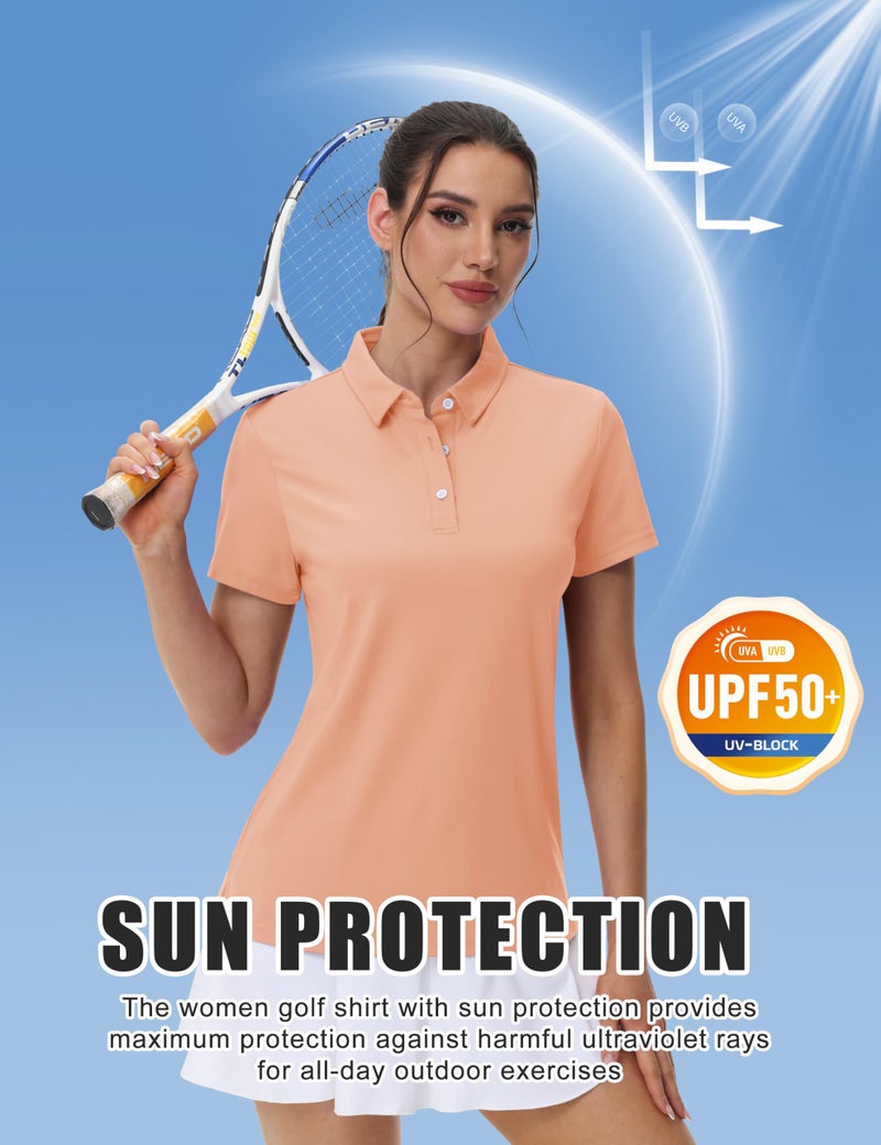 MAGCOMSEN Polo Shirts for Ladies Short Sleeve Tennis T-Shirt Quick Dry Athletic Collared Moisture Wicking Golf Tops,S Apricot - Image 2