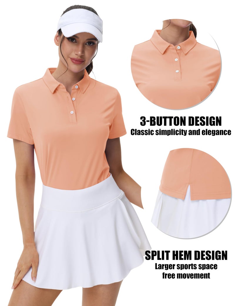 MAGCOMSEN Polo Shirts for Ladies Short Sleeve Tennis T-Shirt Quick Dry Athletic Collared Moisture Wicking Golf Tops,S Apricot - Image 4
