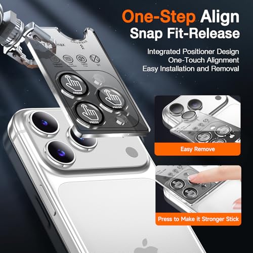 LK 2 Pack for iPhone 17 Pro/17 Pro Max Camera Lens Protector [Top 9H+ Military Grade Shatterproof] One-Click Installation, Ultra-Tough HD, Individual Lens Protectors Scratch-resistant, Silver,2 Pack - Image 3