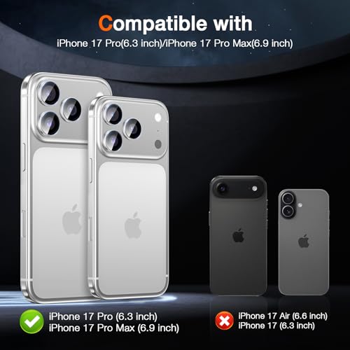 LK 2 Pack for iPhone 17 Pro/17 Pro Max Camera Lens Protector [Top 9H+ Military Grade Shatterproof] One-Click Installation, Ultra-Tough HD, Individual Lens Protectors Scratch-resistant, Silver,2 Pack - Image 2