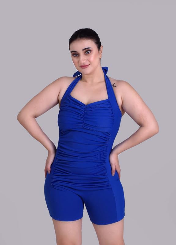 Keepfit Tummy Control Bathing Suits Halter One Piece Swimsuits Ruched Slimming 1 Piece Blue X-S |Swimming Suit for Women - Image 5