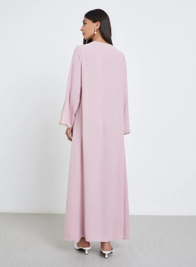 Amirah  Pink Crepe Jalabiya with Lace Insert for Women | Best Price UAE