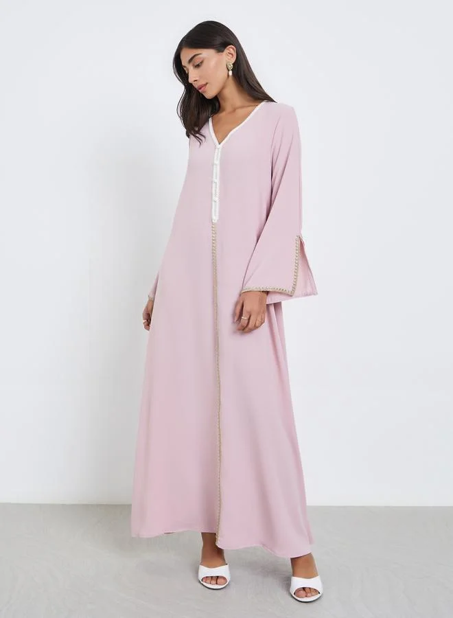 Amirah Amirah Pink Crepe Jalabiya with Lace Insert