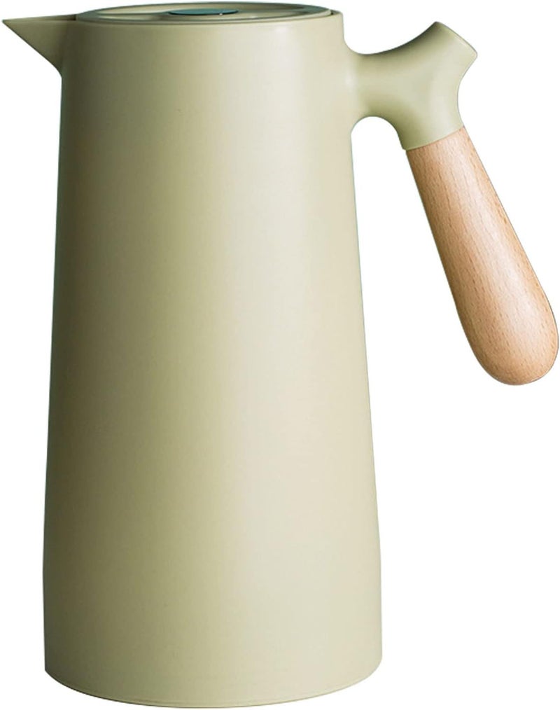 1l Thermal Coffee Carafe, Leakproof Nordic Glass Liner Small Thermal Tea Pot Insulated Carafe with Wood Handle for Keeps Drinks Hot or Cold (green) - Image 1