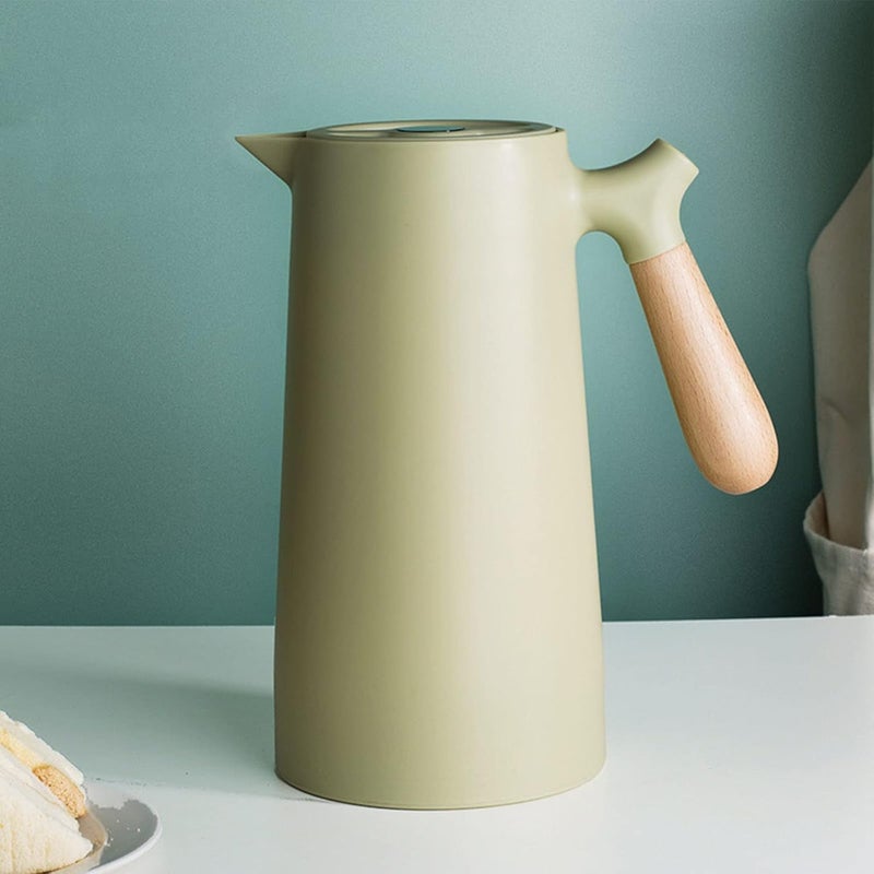 1l Thermal Coffee Carafe, Leakproof Nordic Glass Liner Small Thermal Tea Pot Insulated Carafe with Wood Handle for Keeps Drinks Hot or Cold (green) - Image 2