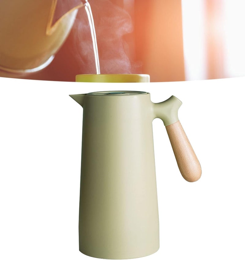 1l Thermal Coffee Carafe, Leakproof Nordic Glass Liner Small Thermal Tea Pot Insulated Carafe with Wood Handle for Keeps Drinks Hot or Cold (green) - Image 3