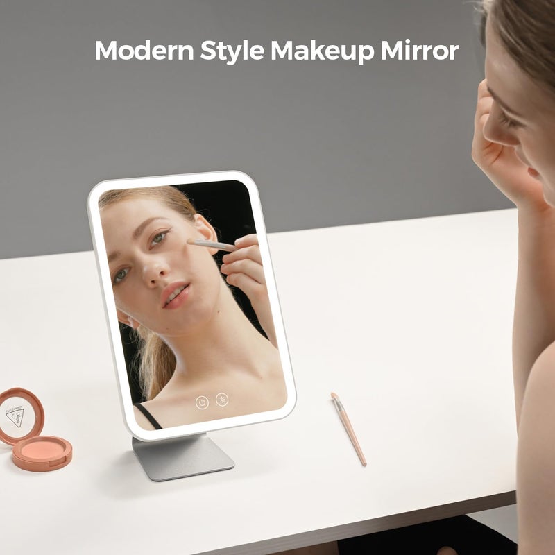 NEZZOE Lighted Makeup Mirror, Metal Table Mirror with Stand, 2000 mAh Rechargeable Vanity Mirror with 3 Colors and Brightness Adjustable, 12 Inch Light up Mirror - Image 2