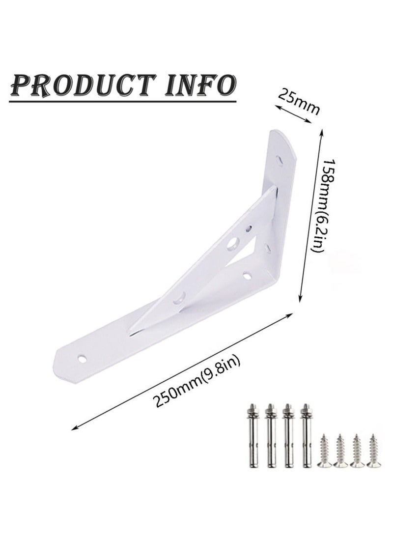 مايل ميلو قطعتان من حوامل الرف على شكل حرف L، من الفولاذ المقاوم للصدأ، شديدة التحمل لدعم الحائط، زاوية قائمة مع مسامير، حوامل زخرفية للطاولات، حوامل للأرفف، باللون الأبيض، المقاس ‎158 × 250 × 25 ملم - Image 2