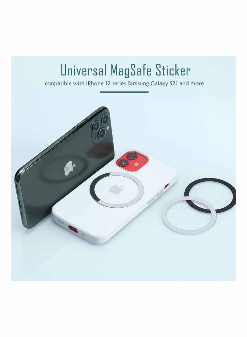 8 Magnetic Wireless Car Charger Metal Rings with Stickers Compatible with MagSafe Black Silver - Image 5