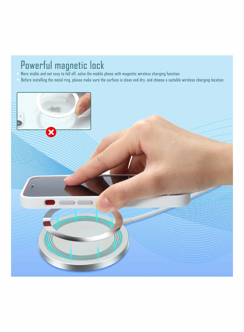 8 Magnetic Wireless Car Charger Metal Rings with Stickers Compatible with MagSafe Black Silver - Image 3