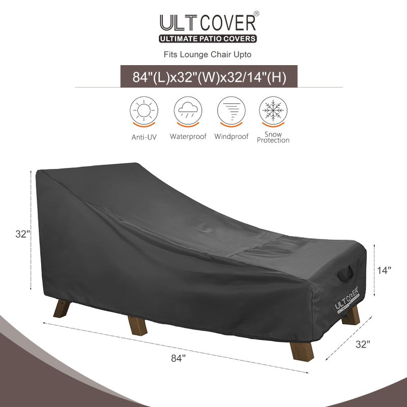 ULTCOVER Waterproof Patio Lounge Chair Cover Heavy Duty Outdoor Chaise Lounge Covers Pack of 2-84 L x 32 W x 32 H inches, Black - Image 2