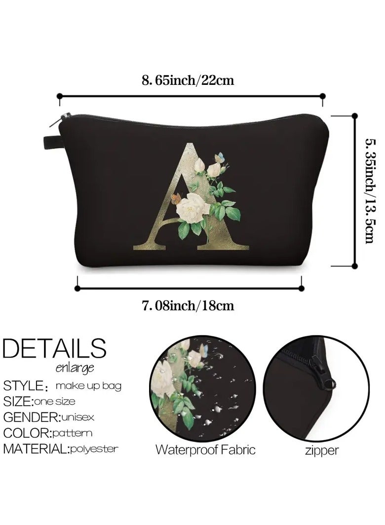 ORiTi 3D Floral Letter Pattern Cosmetic Bag Roomy Zipper Makeup Pouch Water Resistant Toiletry Bag Travel Accessories Organizer for Women - Image 3