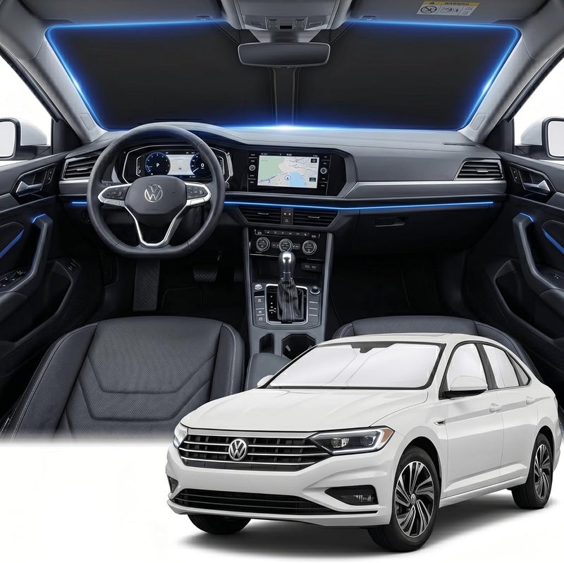 AuyNeas Windshield Sun Shade for Volkswagen/VW Jetta 2019-2024 2025 2026 Front Window Shade Custom Fit Jetta Accessories Sun Visor Foldable Shade Blocks UV Rays Summer Must Have Car Accessories - Image 1