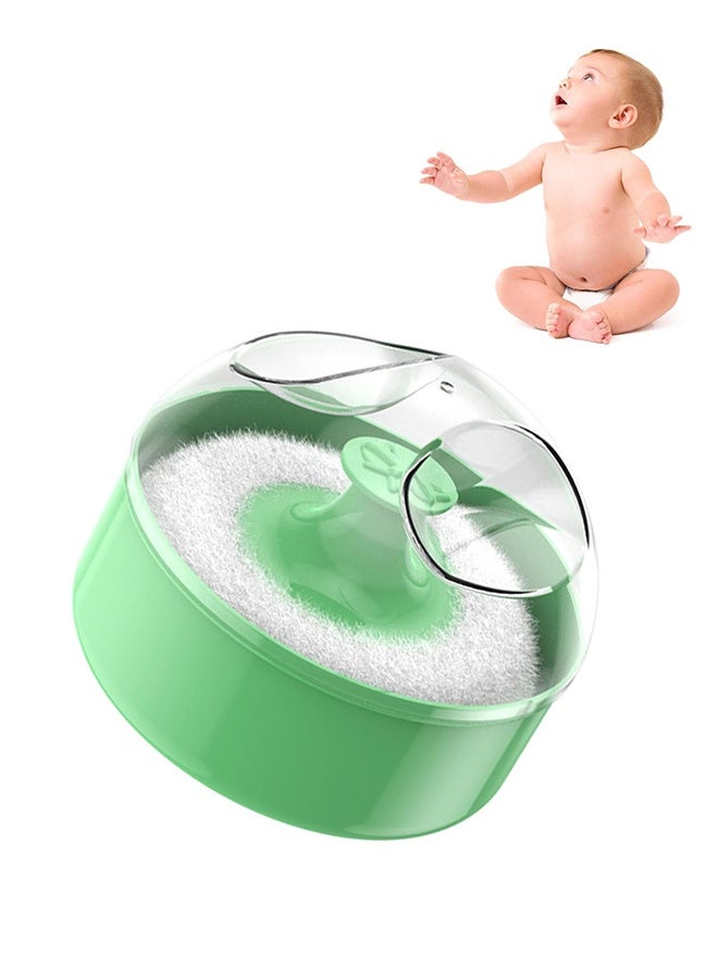 Baby Powder Puff With Container, Empty Loose Powder Box Set, Large Soft Puff For Infant & Sensitive Skin (Green) - Image 1