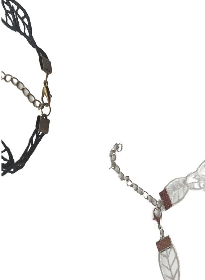 جيلوكيبو مجموعة جيلوكيبو من قطعتين، أسود وأبيض، بتصميم قطرة أنيقة، مستوحاة من الطراز القديم، بنمط أميرة، مزينة بالدانتيل، قوطية، بنمط قوطي، مع شرابة فيكتورية، وقلادة على شكل زهرة، وسلسلة عنق مصاص الدماء. - Image 3