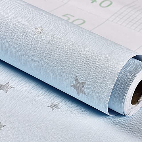 wolpin Wall Stickers Wallpaper Living Room Hall (45 x 300 cm) Self Adhesive Blue Textured Stars Modern Pattern, Kids Room Decoration, Blue - Image 1
