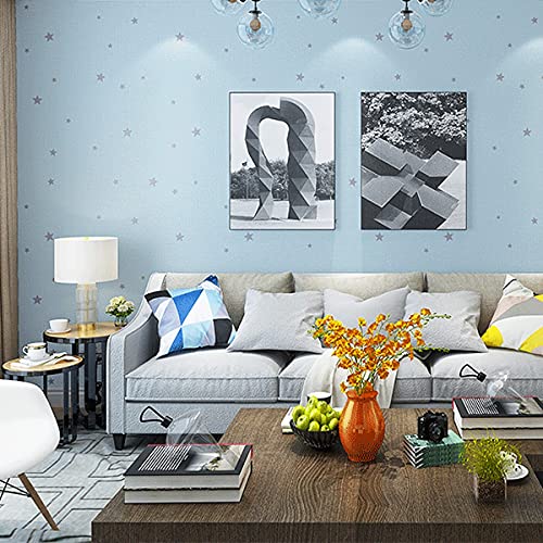 wolpin Wall Stickers Wallpaper Living Room Hall (45 x 300 cm) Self Adhesive Blue Textured Stars Modern Pattern, Kids Room Decoration, Blue - Image 2