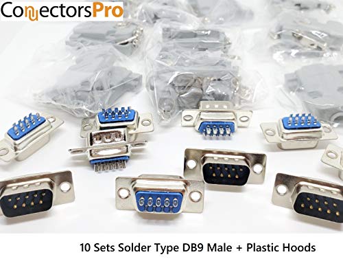 Connectors Pro Pc Accessories - Connectors Pro 10 Sets Solder Type DB9 Male and Plastic Hoods, D-Sub Connector + Hoods, 20-Pack (10 DB9 Males + 10 Hoods) - Image 2