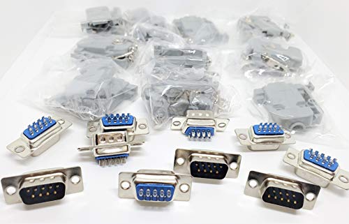 Connectors Pro Pc Accessories - Connectors Pro 10 Sets Solder Type DB9 Male and Plastic Hoods, D-Sub Connector + Hoods, 20-Pack (10 DB9 Males + 10 Hoods) - Image 1
