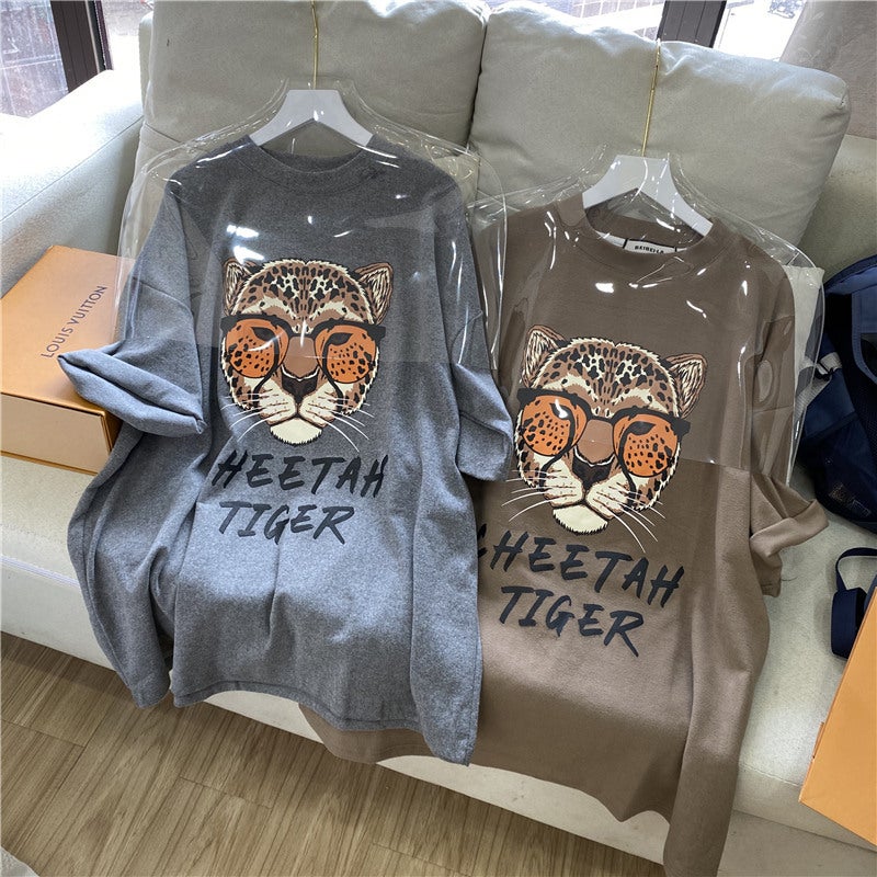 Summer 2024 New Arrival oversize Tiger Head Cartoon Printed Loose All-Match Cotton Short-Sleeved T-Shirt Trendy - Image 3
