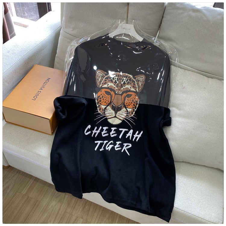 Summer 2024 New Arrival oversize Tiger Head Cartoon Printed Loose All-Match Cotton Short-Sleeved T-Shirt Trendy - Image 1