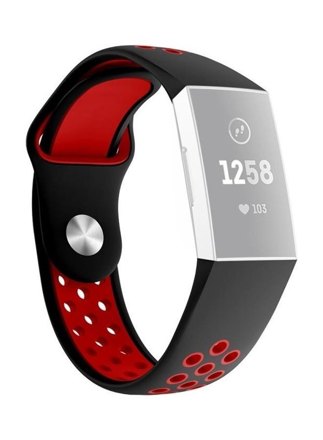 NIBEMINENT Silicone Replacement Band For Fitbit Charge 3 Red/Black - Image 1