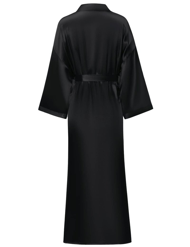 V Vaborous Women's Soft Plus Size Long Satin Robes Silk Full Length Lightweight Kimono Silky Dressing Gowns, Black, 2XL/3XL - Image 2
