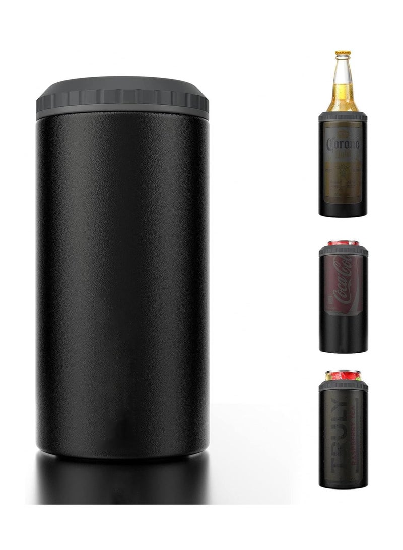 SYOSI 3 in 1 Slim Can Cooler for 16 OZ Skinny Can, Regular Can Bottle - Keep Cold for 6 Hours - Double Walled Insulated Stainless Steel Vacuum Beverage Can Insulator (Matte Black) - Image 1