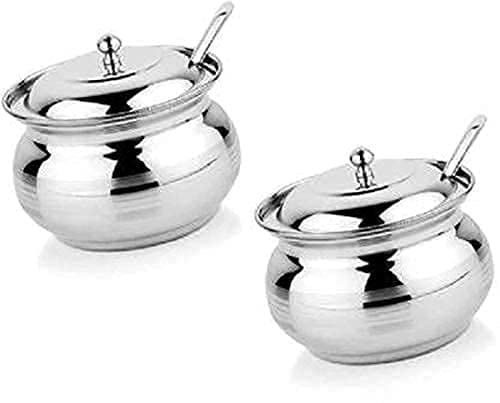 Duodeno Stainless Steel 200 ML OilGhee Storage Container Pot With Lid And Free Spoon Colour Silver 2 - Image 1