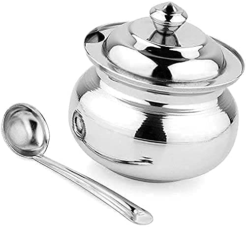 Duodeno Stainless Steel 200 ML OilGhee Storage Container Pot With Lid And Free Spoon Colour Silver 2 - Image 2
