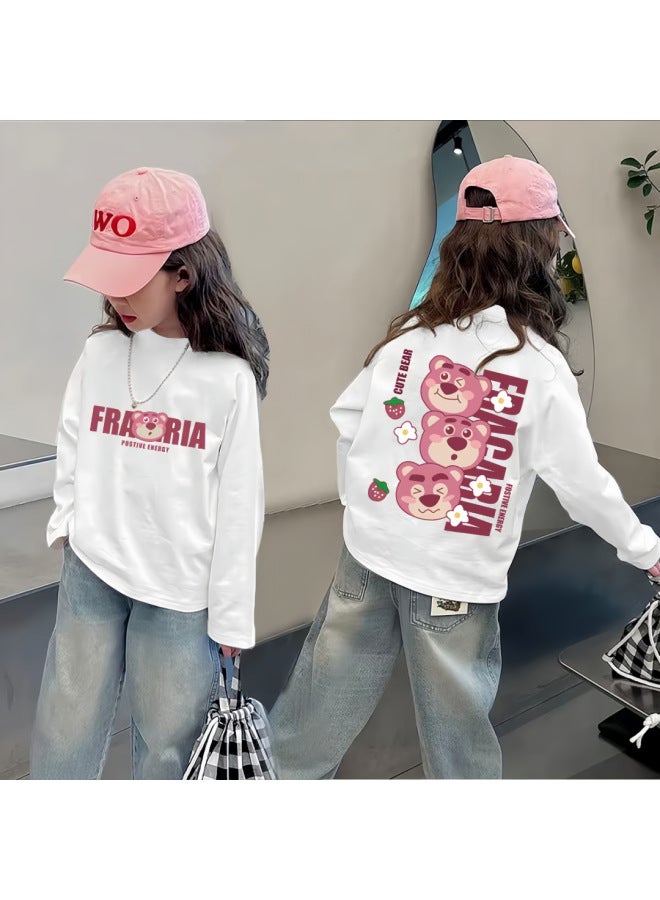 Girls Pure Cotton Long-sleeved T Spring & Fall New Korean Style Versatile Round Neck Bottoming Shirt Casual Printed Bottoming Top - Image 1
