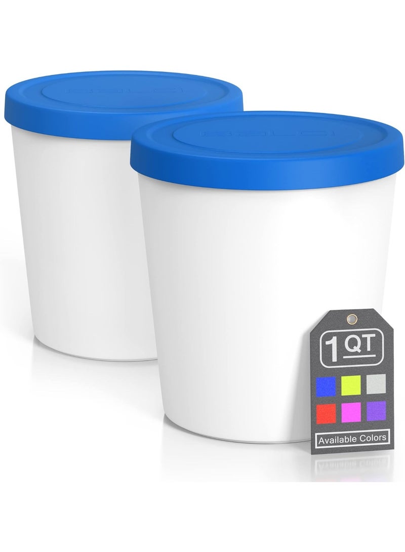 BALCI - Premium Ice Cream Containers (2 Pack - 1 Quart Each) Perfect Freezer Storage Tubs with Lids for Ice Cream, Sorbet and Gelato! - Blue - Image 1