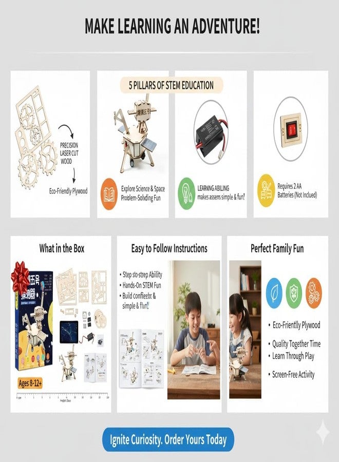 DREWIT STAR DIY Wooden Model Kit - 3D STEAM Building Toy for Kids and Adults, Solar Powered Space Exploration Puzzle, Educational Science Experiment Craft Kit, Moon Lander Replica(Chang'e 5 Probe) - Image 4