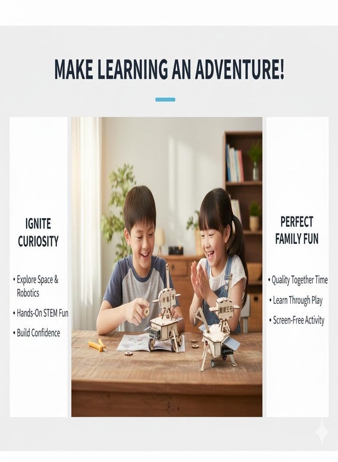 DREWIT STAR DIY Wooden Model Kit - 3D STEAM Building Toy for Kids and Adults, Solar Powered Space Exploration Puzzle, Educational Science Experiment Craft Kit, Moon Lander Replica(Chang'e 5 Probe) - Image 3