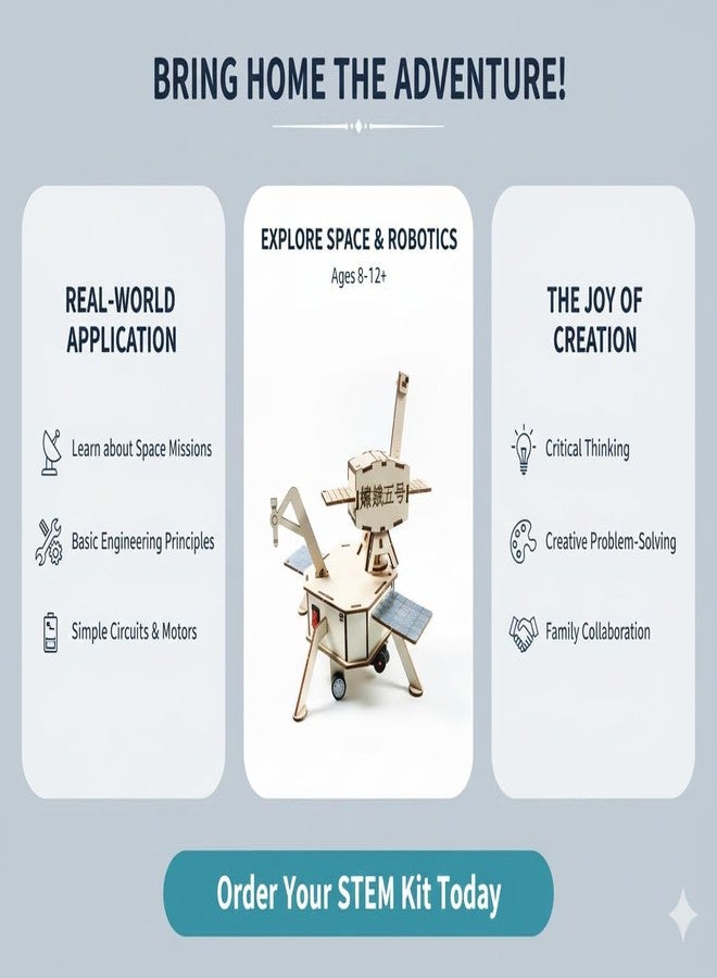 DREWIT STAR DIY Wooden Model Kit - 3D STEAM Building Toy for Kids and Adults, Solar Powered Space Exploration Puzzle, Educational Science Experiment Craft Kit, Moon Lander Replica(Chang'e 5 Probe) - Image 5