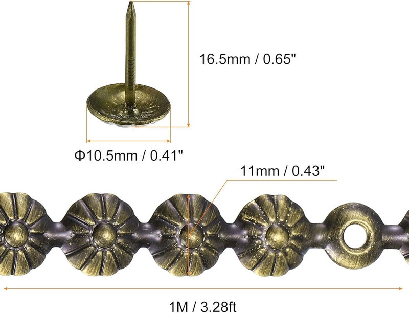 QZIBEVA 1 Pcs Upholstery Tacks Strips1 Meter Flower Decorative Nail Trims for Sofa Headboard Chair Furniture with Nails 11 mm Bronze NST258N032 - Image 3