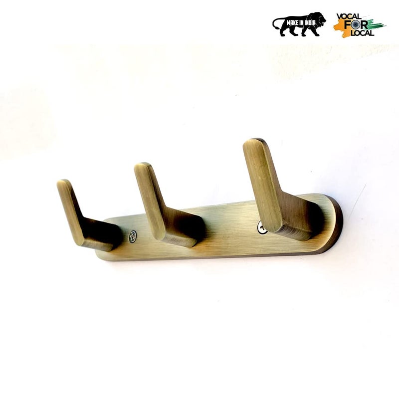 BTL 3 Peg Clothes Hanger for Wall Behind Door Antique Brass Finish Pack of 1 Piece BHK1R3AB Antique Brass - Image 2