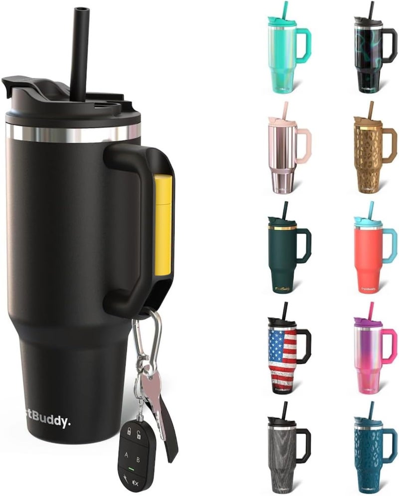Frost Buddy Thicc Buddy - 40 oz Stainless Steel Vacuum Insulated Tumbler with Lid and Straw for Water - Travel Mug Cupholder Friendly - Gifts for Women Men Him Her (Black) - Image 1