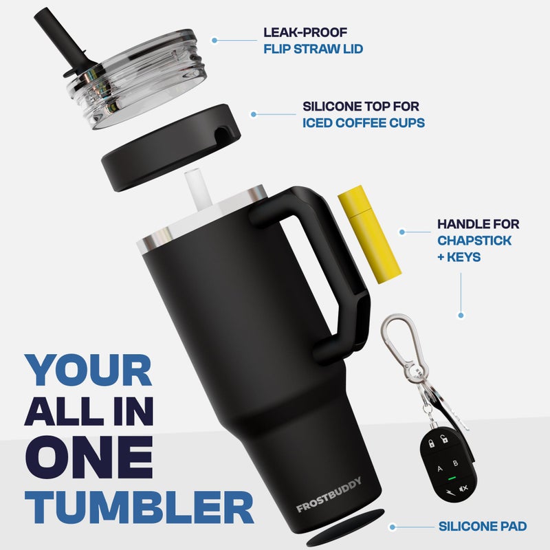 Frost Buddy Thicc Buddy - 40 oz Stainless Steel Vacuum Insulated Tumbler with Lid and Straw for Water - Travel Mug Cupholder Friendly - Gifts for Women Men Him Her (Black) - Image 3