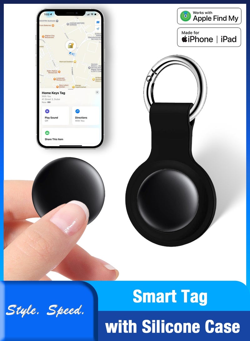 Smart Bluetooth Tracker with Silicone Case, Key Finder Anti-Loss Device Compatible with Apple Find My App, Works with iOS – Black (1 Pack)  - Image 1