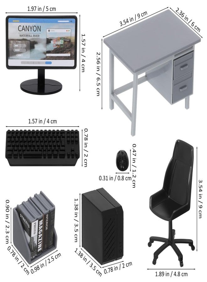 Garneck 2 Sets Miniature Dollhouse Office Desk Set: 1:12 Scale Computer Table Chair Keyboard Mouse Monitor Books CPU Accessories for Mini Furniture Display Pretend School Project - Image 5