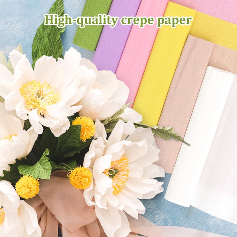 Srapwati 14 Colors Crepe Paper Rolls, 9.8 x 98 Inch Wide Crepe Paper Sheets with 100 Pcs Green Floral Iron Wire, Floral Band, Double-Sided Tape, and Scissors for Birthday Parties Weddings Festival Decoration - Image 2