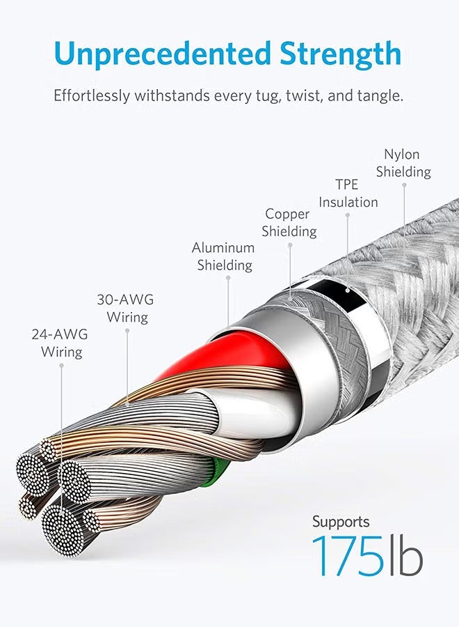 كابل Powerline+ II USB (3 أقدام) معتمد من MFi لهاتف iPhone 11/11 Pro/11 Pro Max/Xs/XS Max/XR/X / 8/8 Plus / 7/7 Plus / 6/6 Plus / 5 / 5S فضي/أبيض - Image 4