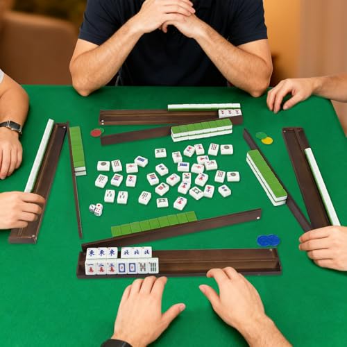 DigNew Wooden Mahjong Racks Set with Detachable Magnetic Pushers 4 Racks 4 PushersIncludes 3 Dice 2 Chip Packs Carry Bag Sturdy Portable Family Game Night Set - Image 5