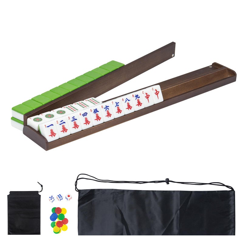 DigNew Wooden Mahjong Racks Set with Detachable Magnetic Pushers 4 Racks 4 PushersIncludes 3 Dice 2 Chip Packs Carry Bag Sturdy Portable Family Game Night Set - Image 3