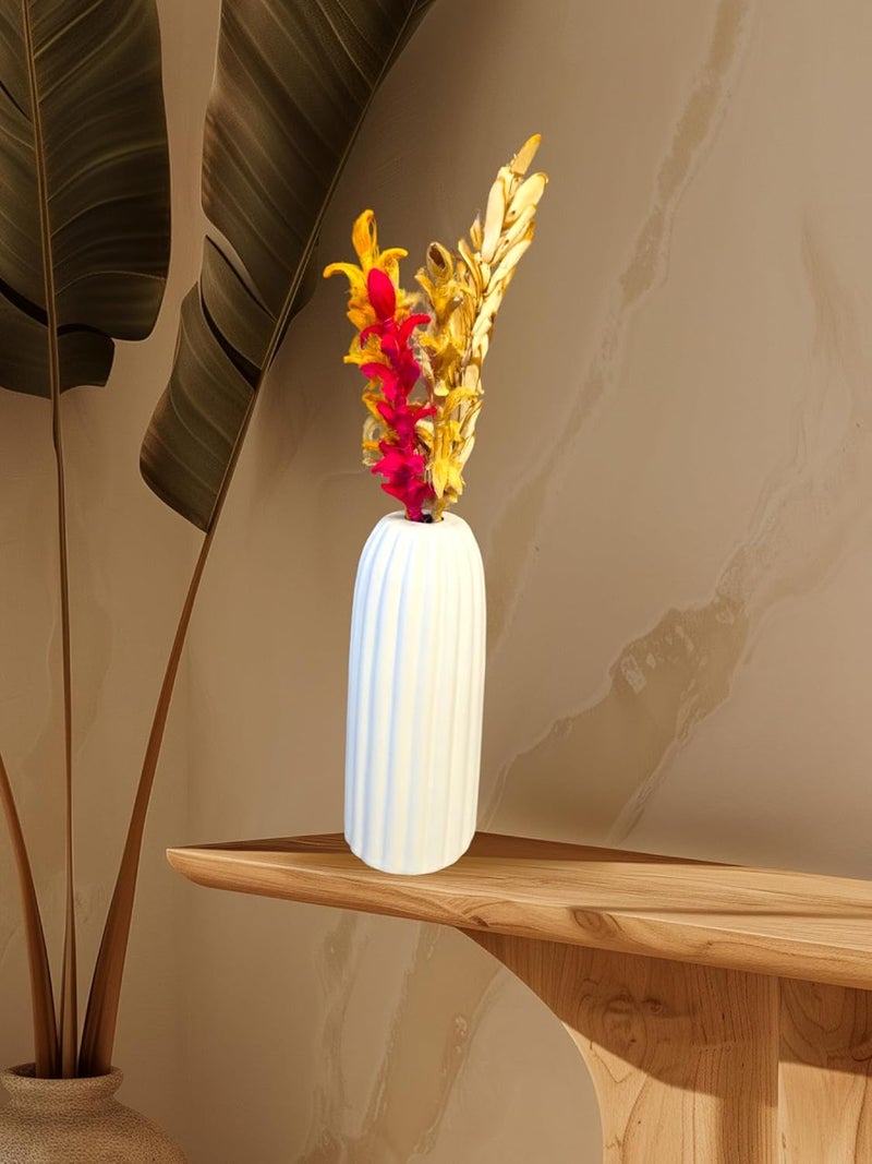 ARTISANS BAZAR StripedRippled Plastic Ceramic Vase Ribbed Flower Vase Pampas Grass VaseVase for PlantsVase Home Decor Centrepiece Decor for Home OfficeLiving Room Decor White - Image 2
