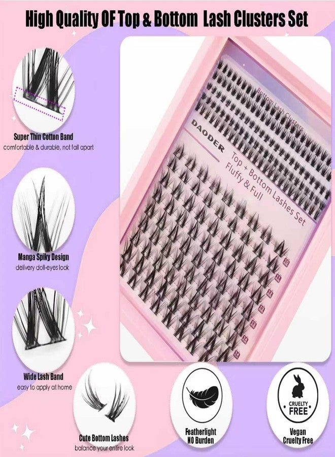 DAODER Manga Lash Clusters with Bottom Lashes Natural Eyelash Clusters with Spikes 10-16mm D Curl Spiky Bottom Eyelashes 5-7mm DIY Lash Extensions At Home - Image 3