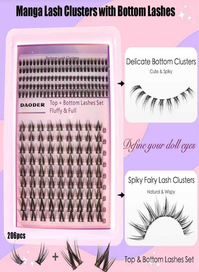 DAODER Manga Lash Clusters with Bottom Lashes Natural Eyelash Clusters with Spikes 10-16mm D Curl Spiky Bottom Eyelashes 5-7mm DIY Lash Extensions At Home - Image 4
