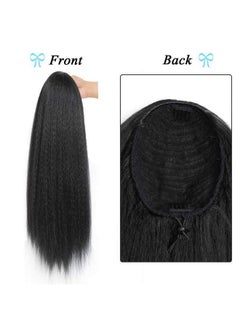 G&T Wig G&T Yaki Drawstring Ponytail Extension With Bangs Long Yaki Straight Clip In Ponytails Extension For Black Women Synthetic Hairpiece For Daily Party Use (1B 24 Inch)  - Image 5