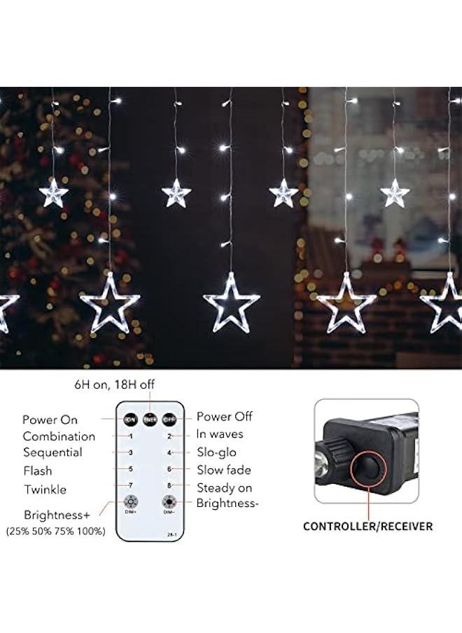 Arabest Bedroom Star Curtain Lights - 9ft 138 LED Fairy Twinkle with 12 Drops, Connectable Window Remote Control 8 Modes Indoor Xmas Ramadan Decor White.  - Image 5
